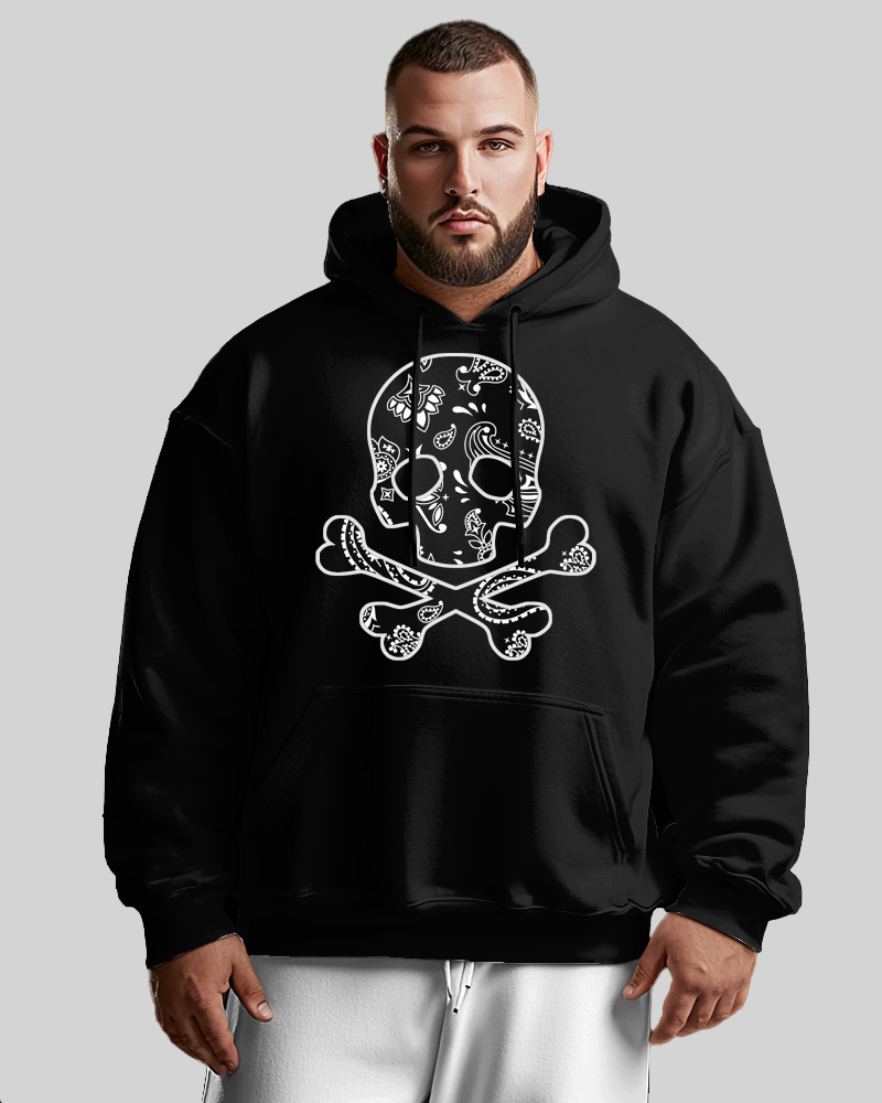 Skull Paisley Print Men's Loose Oversized Hoodie