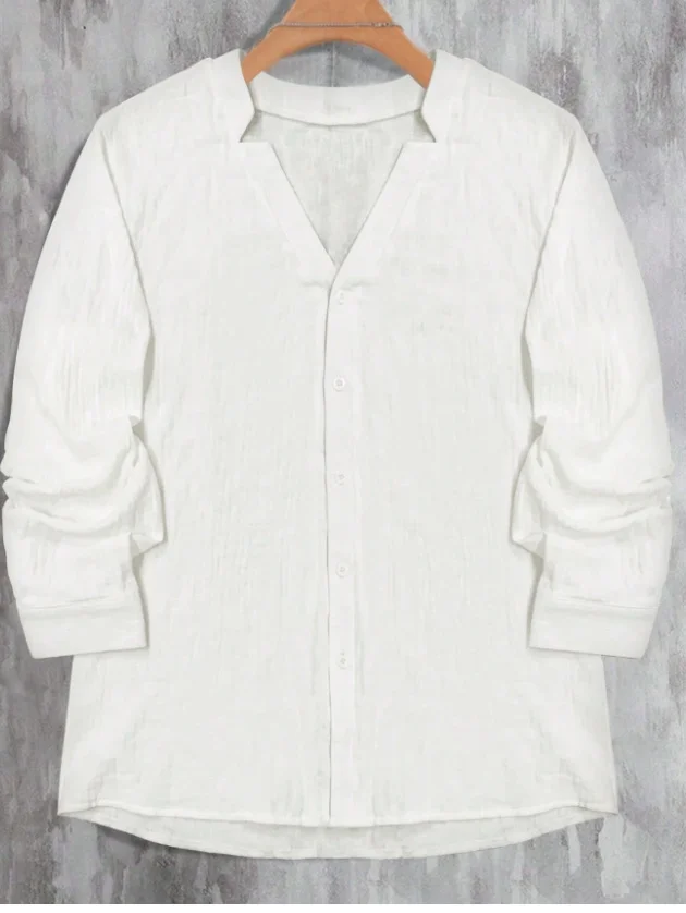 Nigikala Nigikala Men's Loose Casual V-Neck Long-Sleeved Shirt