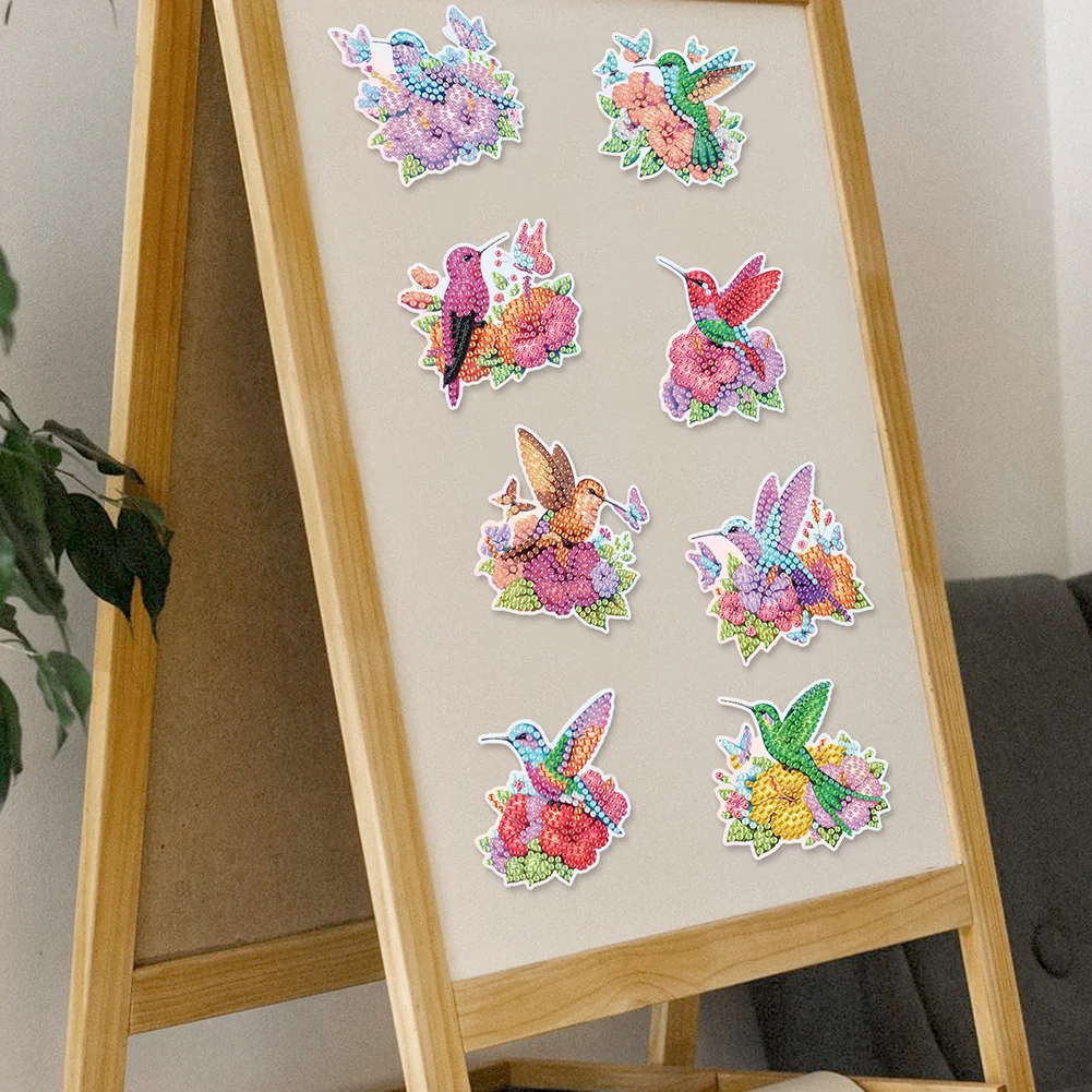 8Pcs Flowers Hummingbird Diamond Painting Fridge Magnet Diamond Art Magnets