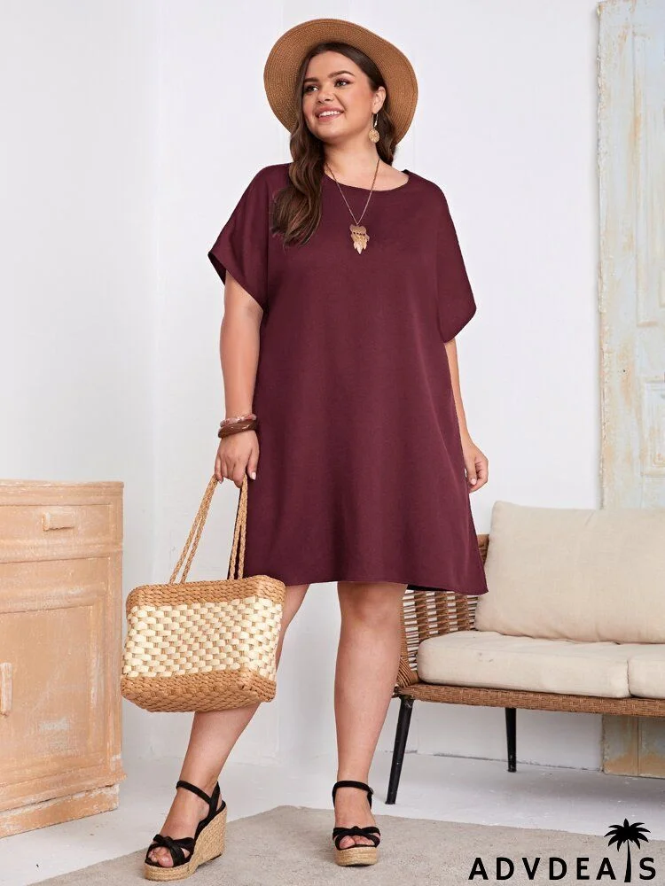 Women Fashion Plus Size Solid Color Casual Dress