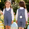 Baby Easter Outfit Denim Overall Pants Bunny Ear Romper with Pom Pom Tail Jeans Jumpsuit Cute Rabbit Ear Overalls for Toddler Boy Girl