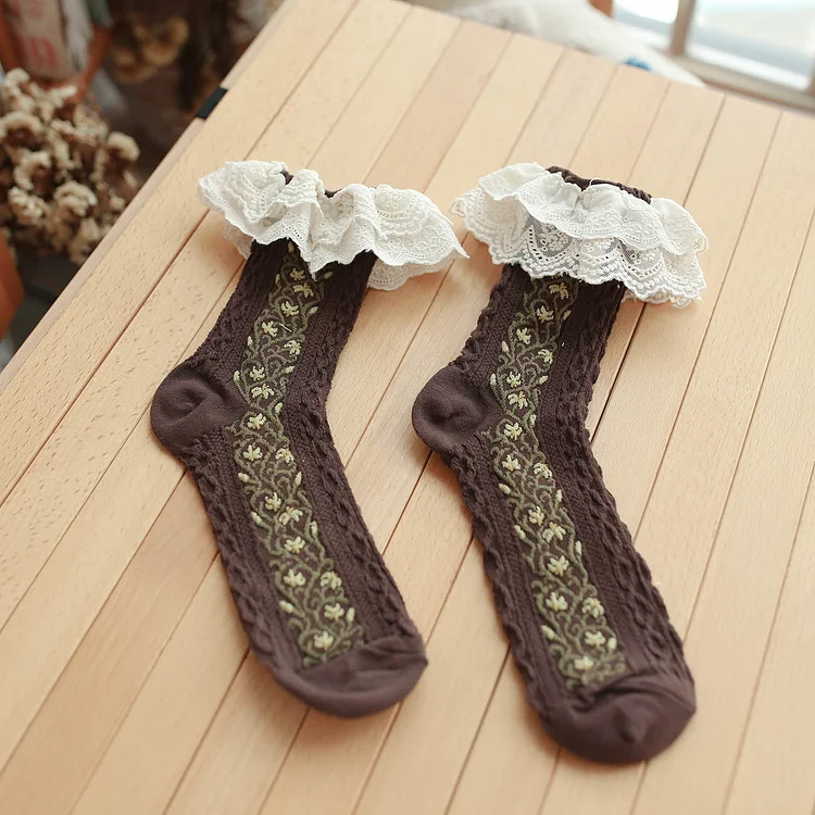 Fairy Tales Aesthetic Cottagecore Fashion Forest Girl Cotton Lace Socks QueenFunky