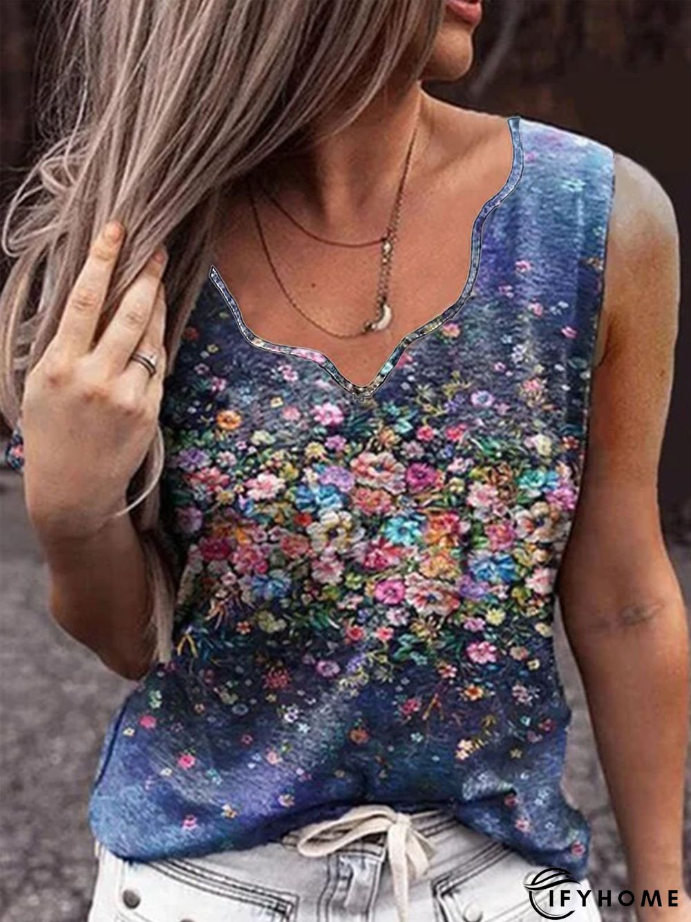 Casual V Neck Floral Floral-Print T-shirt | IFYHOME