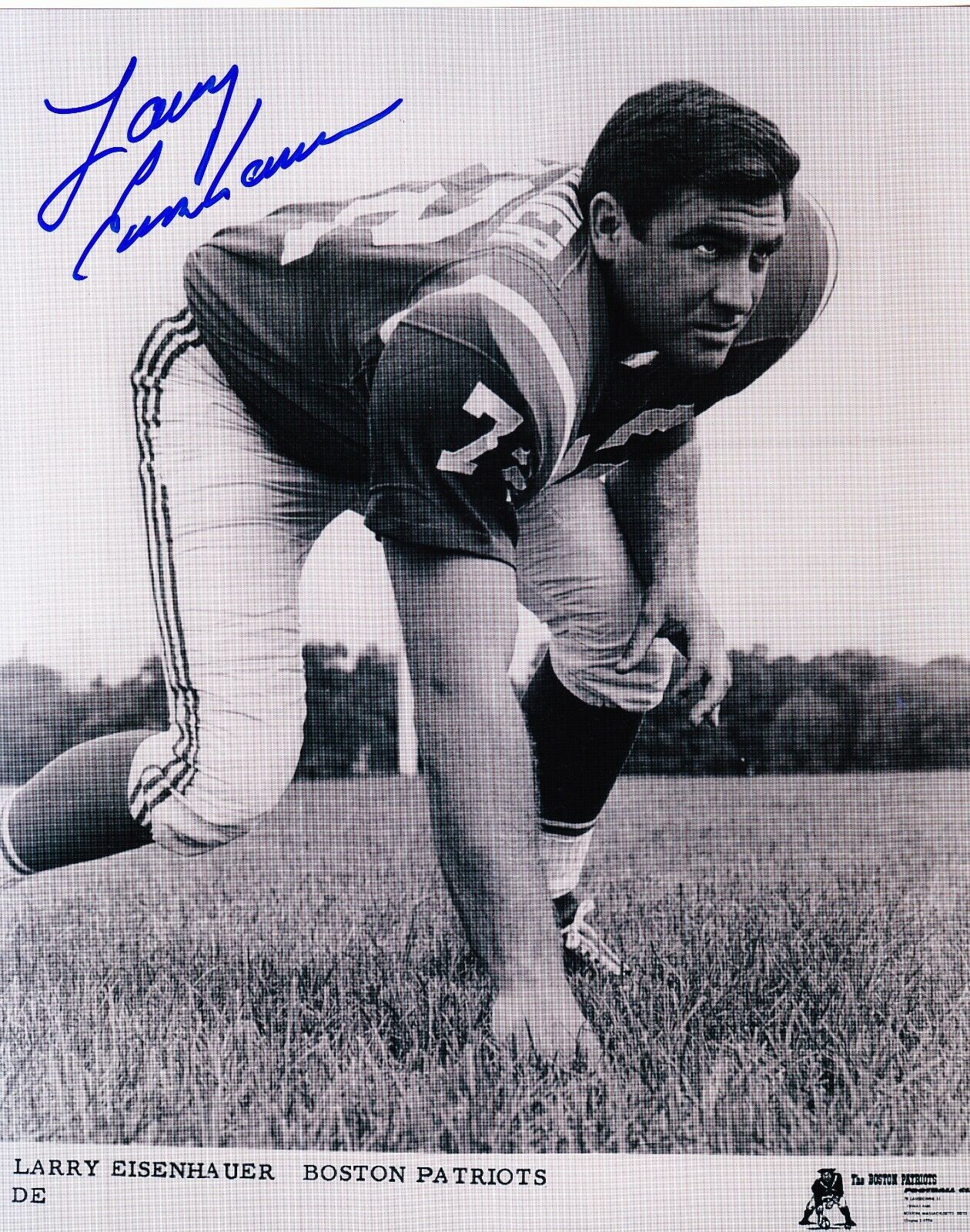 Larry Eisenhauer signed 8x10 Boston Patriots B&W Photo Poster painting (Dec)