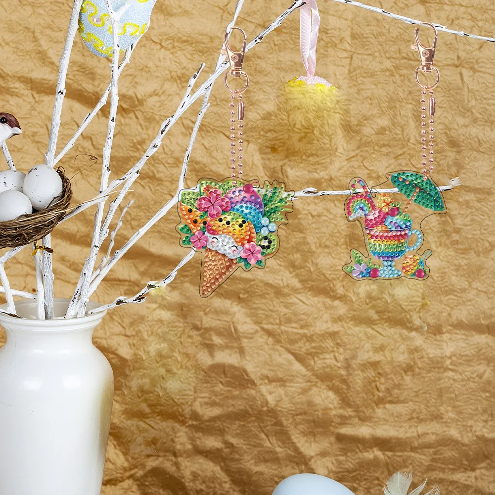 6Pcs Double Sided Special Shaped Ice Cream Diamond Painting Keychain for Adults