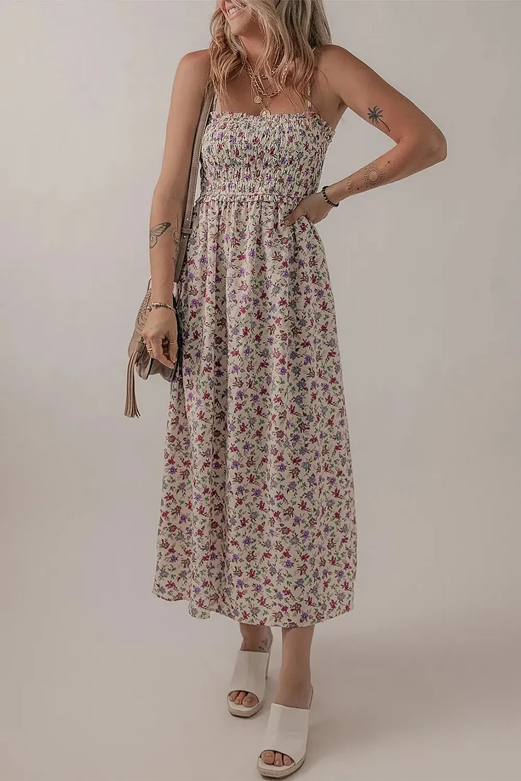 Multicolour Bohemian Ditsy Floral Smocked Fit Flare Sundress