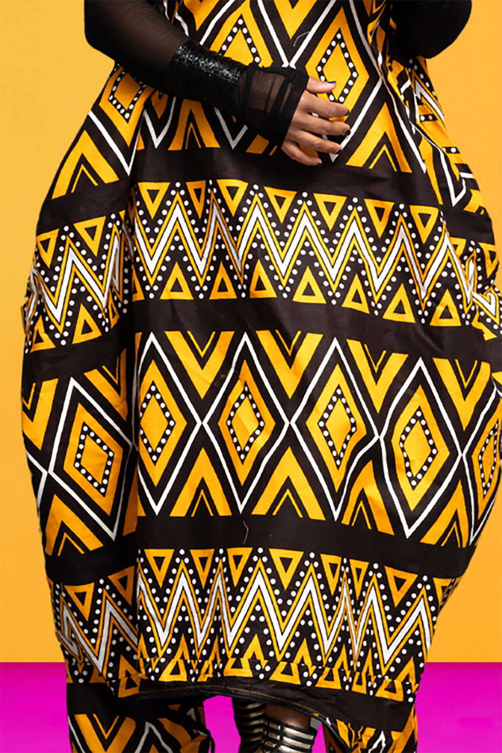Plus Size Daily Yellow Geometric Mock Neck Knitted Maxi Dresses (Without Top) [Pre-Order]