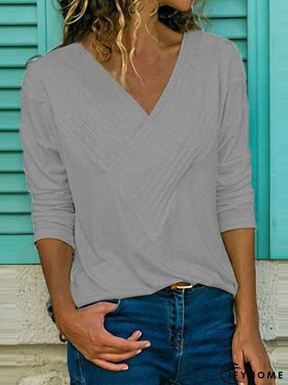 V Neck Elegant Regular Fit T-shirt & Tees | IFYHOME