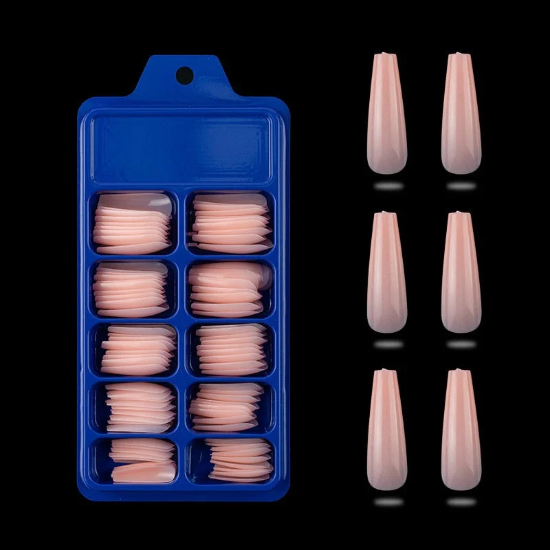 100 Pieces Long Press Fake Nails Full Acrylic Pressed Fake Nail Cover Reusable Full Coverage Nail Tips Manicure Tool CL05