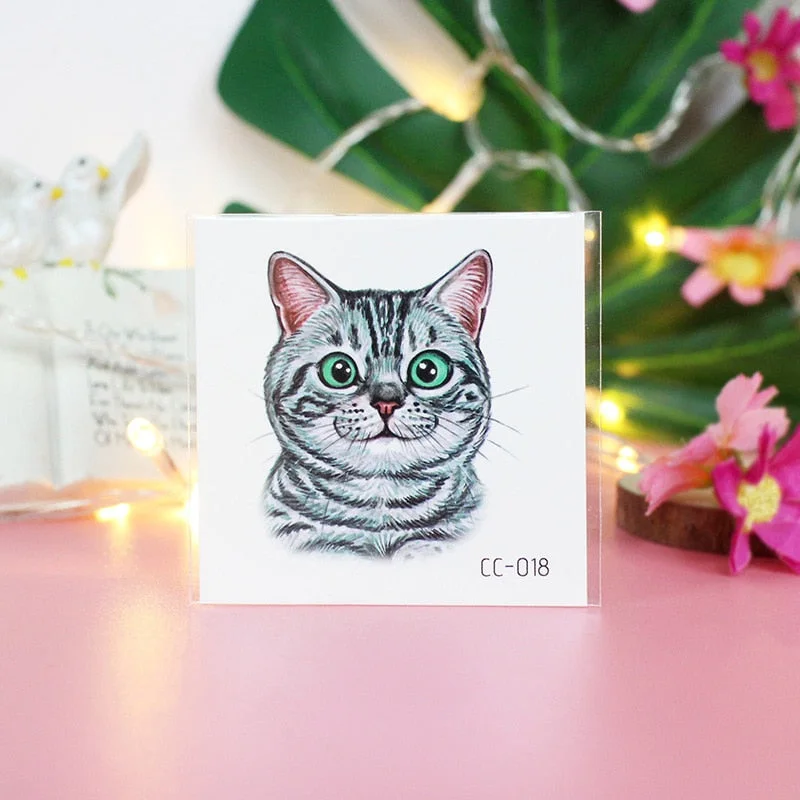 Cartoon Cat and Dog Face Stickers Tattoo Stickers Waterproof Girl/Child Cute Makeup Stickers Small Tattoo Pet Temporary Tattoos