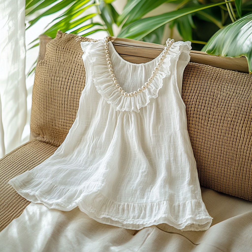  Elegant Pearl-Trimmed Ruffle Tank Top for Summer