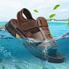 Gioiacombo&trade; Sandali da spiaggia regolabili in pelle con velcro da uomo