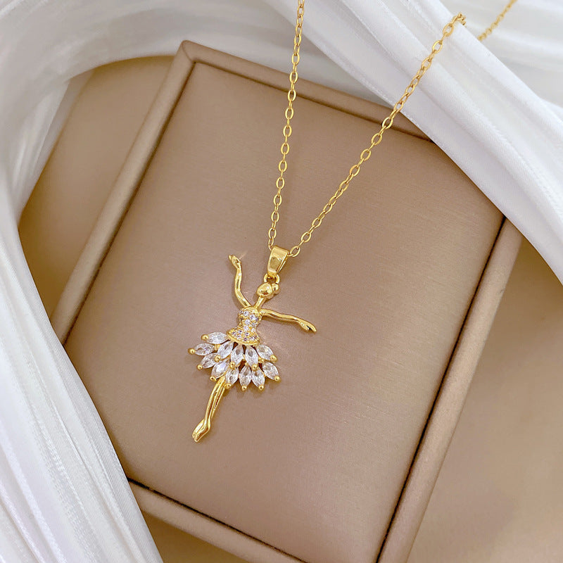 Ballet Dance Full Diamond Gorgeous Full Diamond Necklace Women’S Versatile Clavicle Chain Titanium Steel Chain