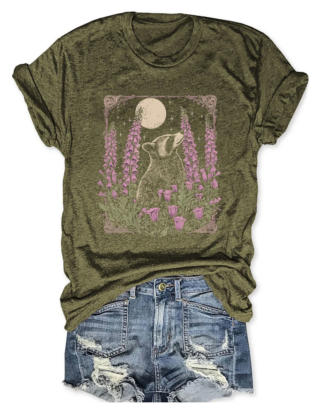 Raccoon Moon Retro Graphic T-shirt