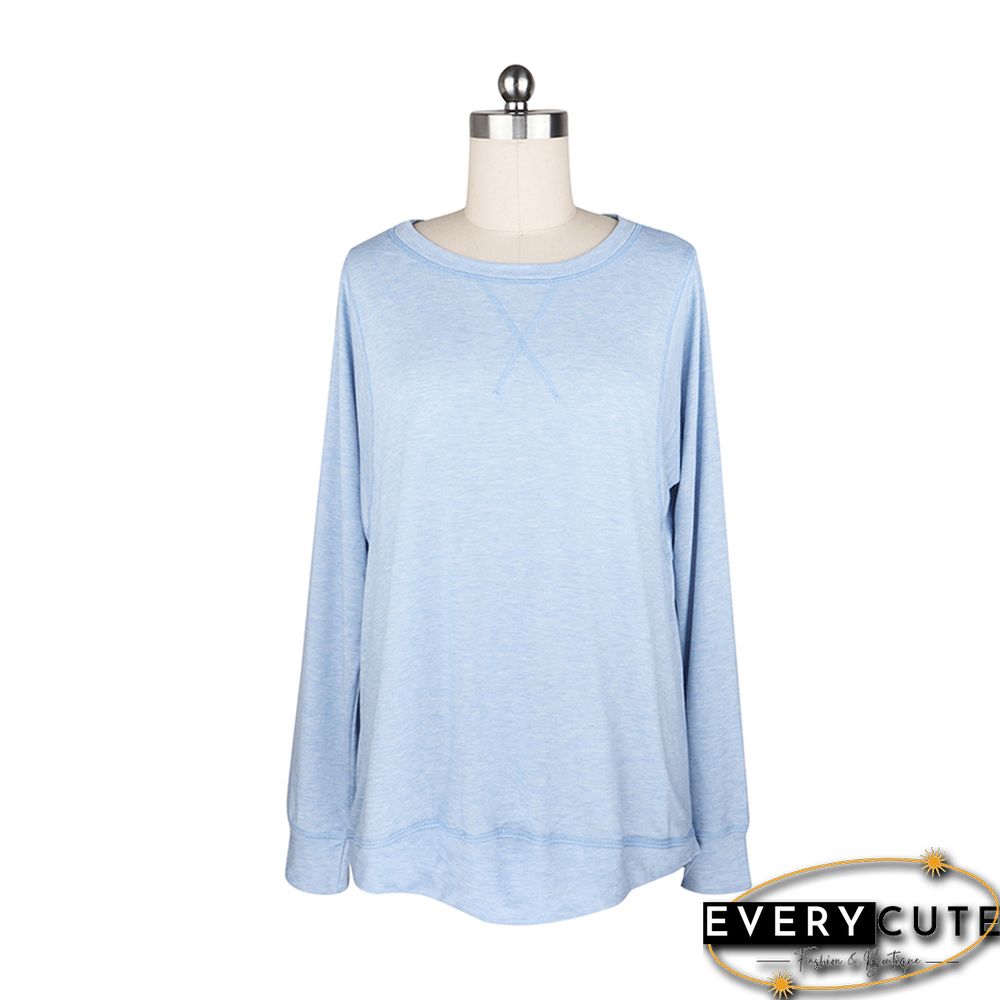 Light Blue Long Sleeve Loose Fit Sweatshirt