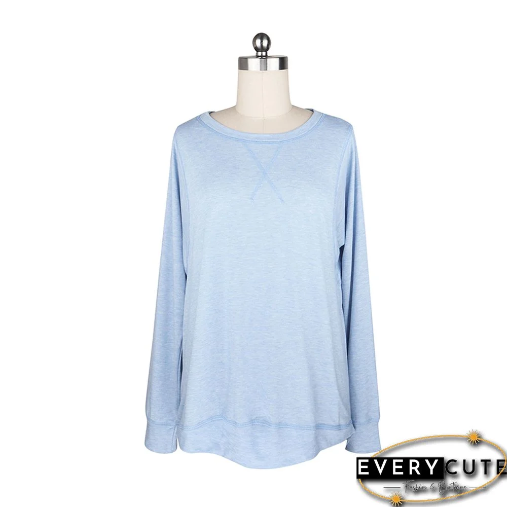 Light Blue Long Sleeve Loose Fit Sweatshirt