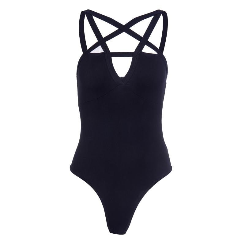Sexy Hollow Out Star Bodycon Body Black Bodysuits Women Summer Bandage Star Gothic Darkness Body Lady Backless Casual Bodysuit