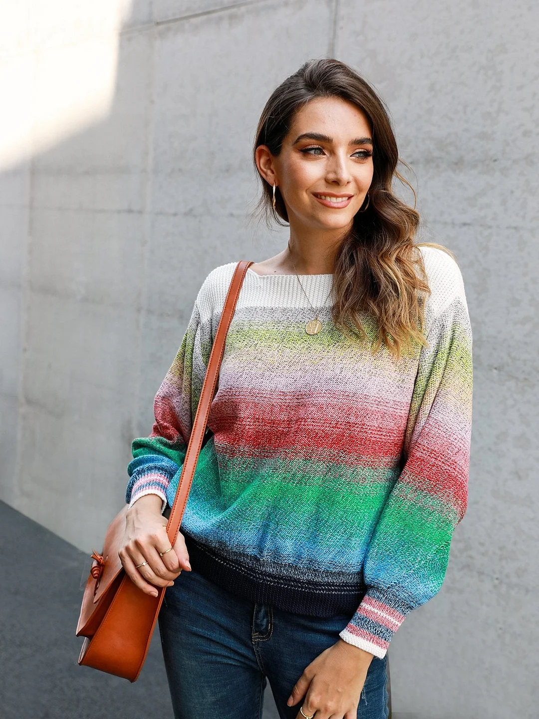 Color-Block Casual Ombre/tie-Dye Shift Sweater | EGEMISS