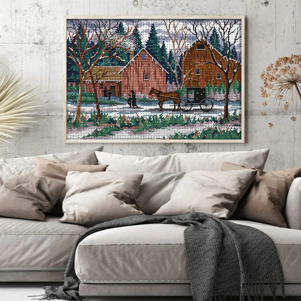 DIY Stamped Cross Stitch 14CT Full Embroidery 42*32cm - Snowy Days