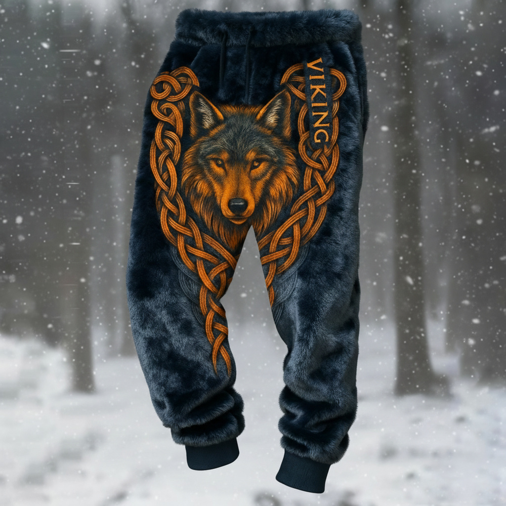 Men's Viking Unisex Runes Wolf Graphics Art Casual  Flannel Pants elevenforest