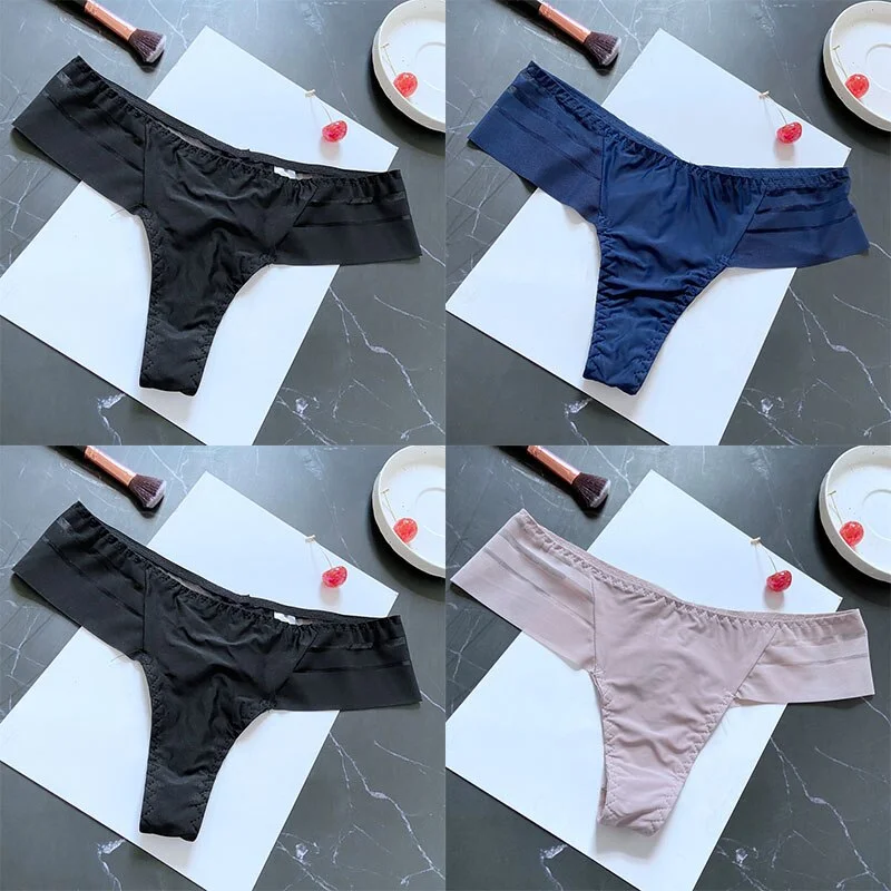 4PCS/Set Women Panties Sexy Seamless Panties Perspective Female Underpants G-string Thong Solid Color Pantys Intimates Lingerie