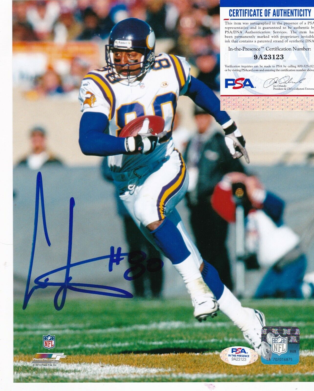 CRIS CARTER MINNESOTA VIKINGS PSA/DNA AUTHENTICATED ACTION SIGNED 8x10