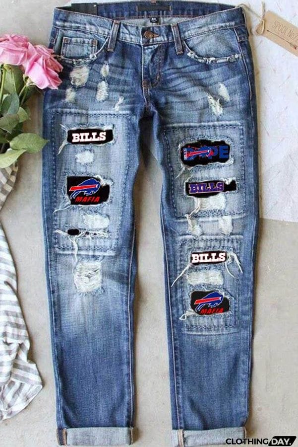 Distressed Printed Street Contrast Hip Hop Style Jeans