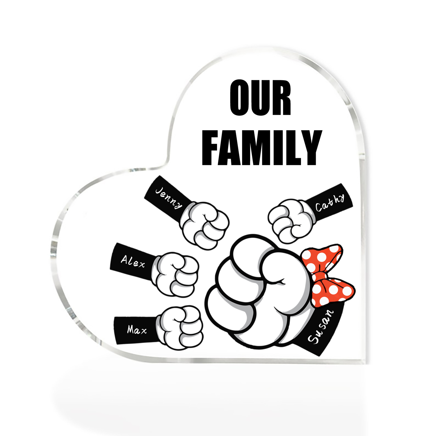 À ma Maman/Mamie - Plaque Acrylique en Forme de Cœur 5 Prénoms Personnalisés avec 1 Texte