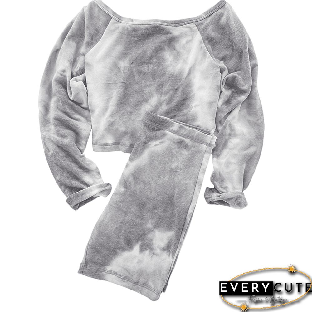 Gray Tie Dye Long Sleeve Joggers Set