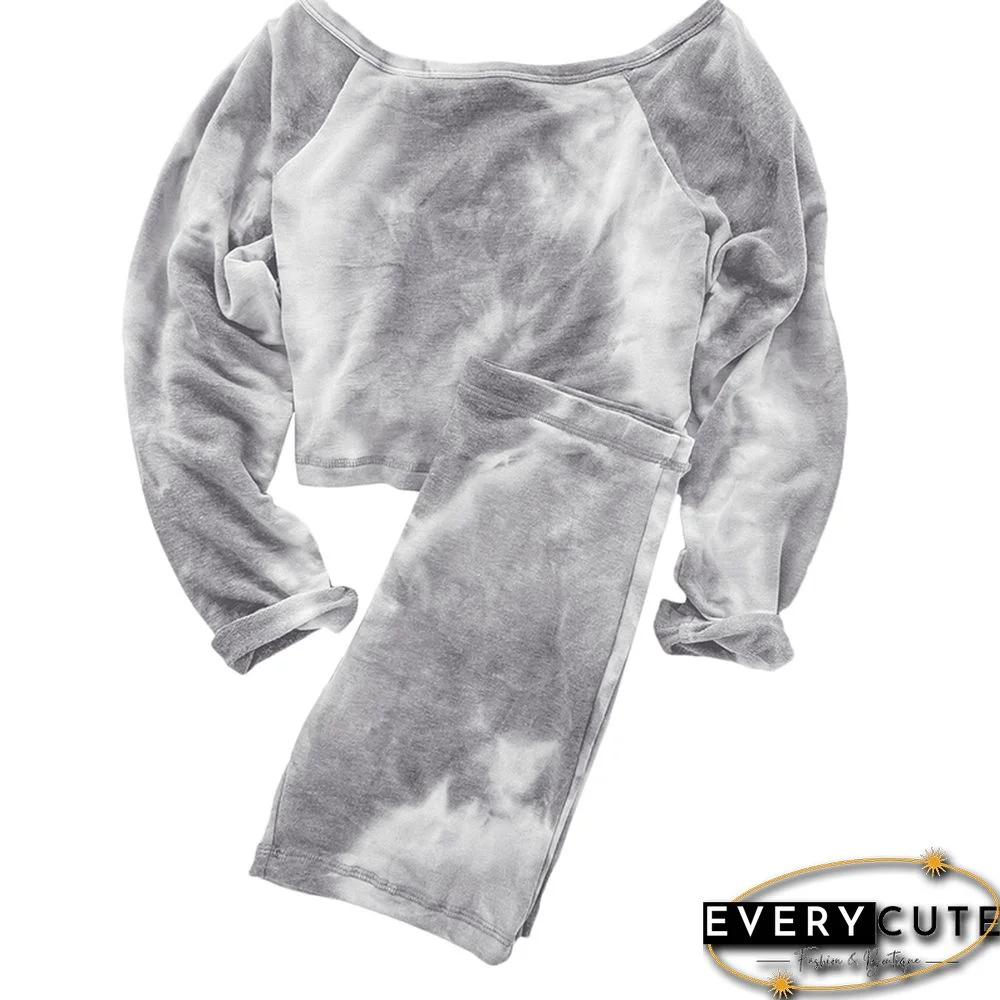 Gray Tie Dye Long Sleeve Joggers Set