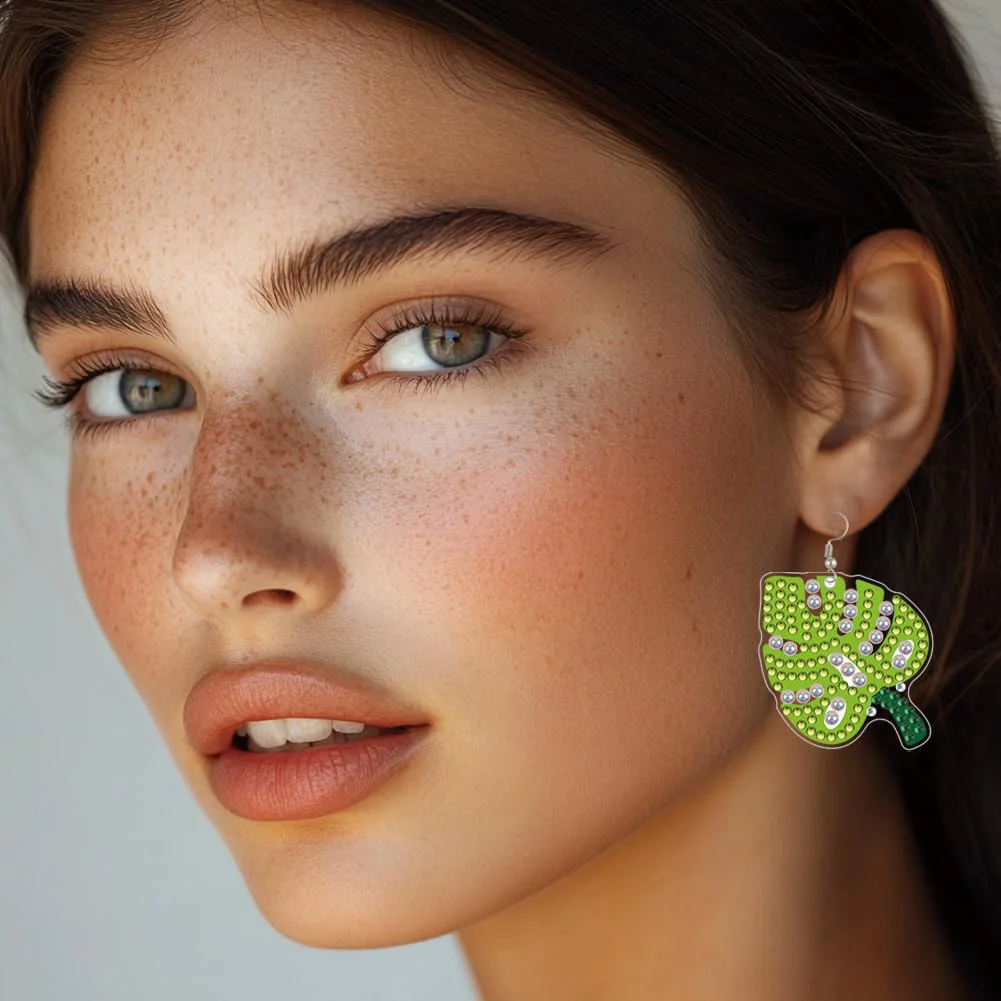 12 Pairs Leaves DIY Diamond Art Earrings Double Sided Diamond Painting Earrings