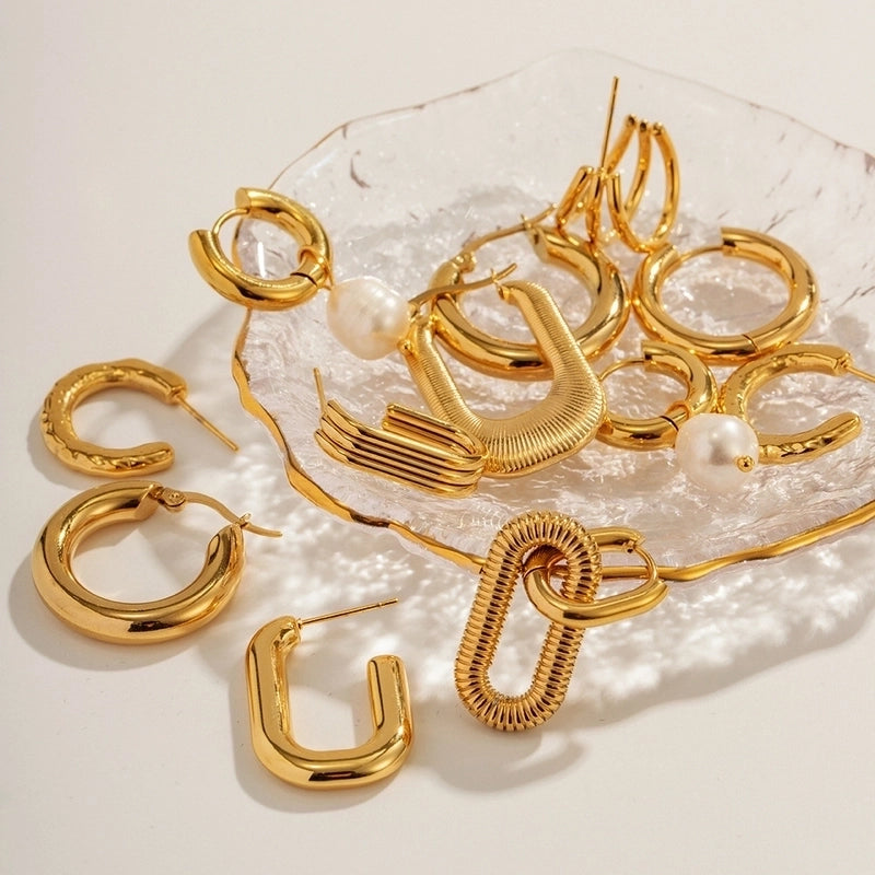 1 Pair Retro Minimalist Geometric Plating 304 Stainless Steel Earrings Ear Studs