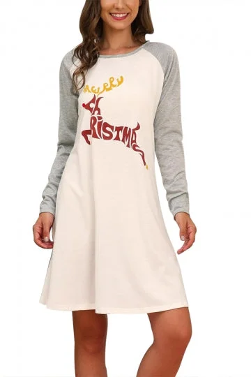 Long Sleeve Reindeer Christmas Dress Gray-elleschic