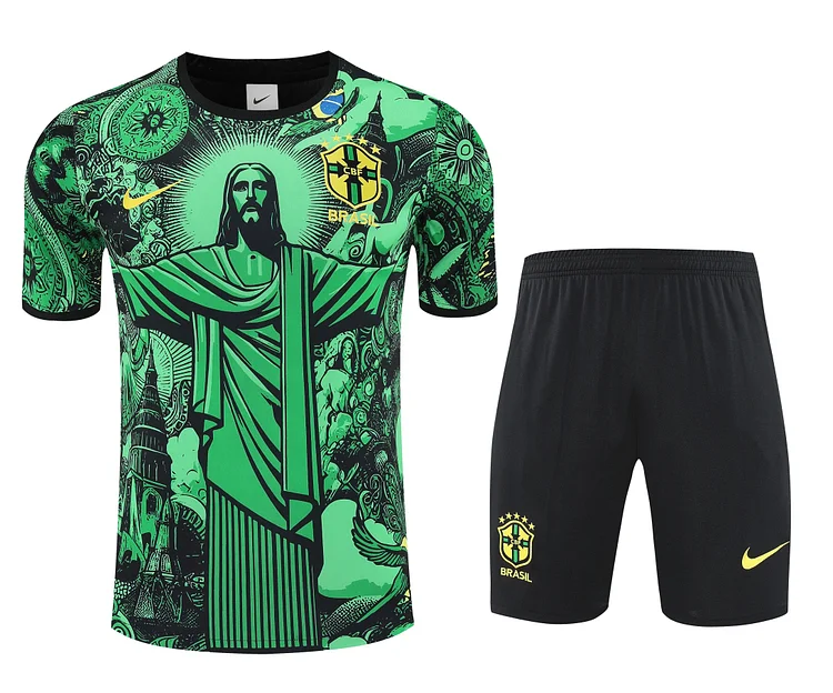 2025-26 Brazil short-sleeved training suit green-adult suit