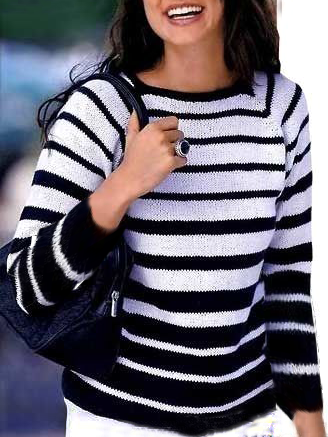 Crew Neck Sweater Black and white striped sweater S157- Fabulory