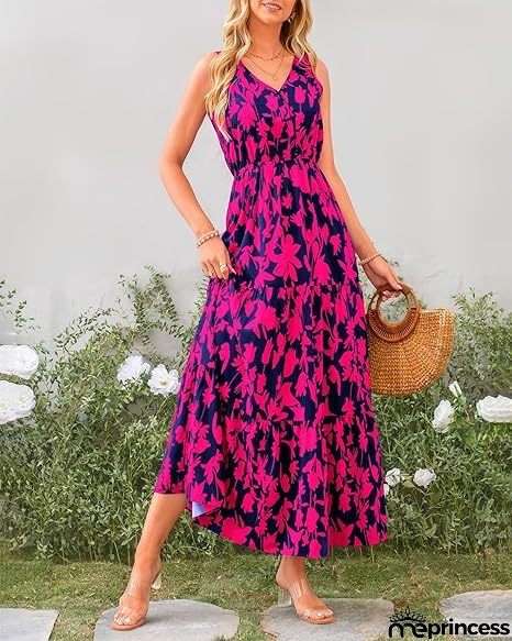 V-Neck Sleeveless Printed Maxi Dress