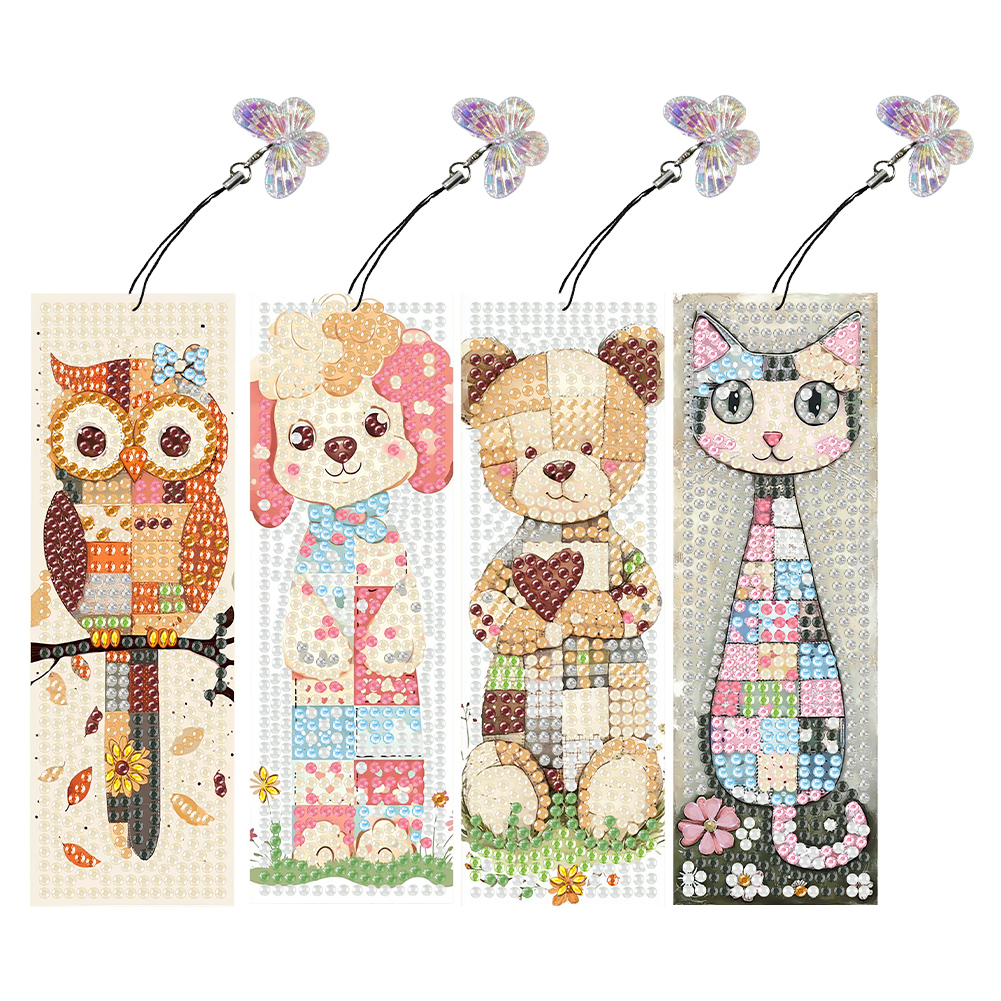 4 Pcs Diamond Painting Bookmarks Diamond Art Bookmarks for Book Lovers (Animal)