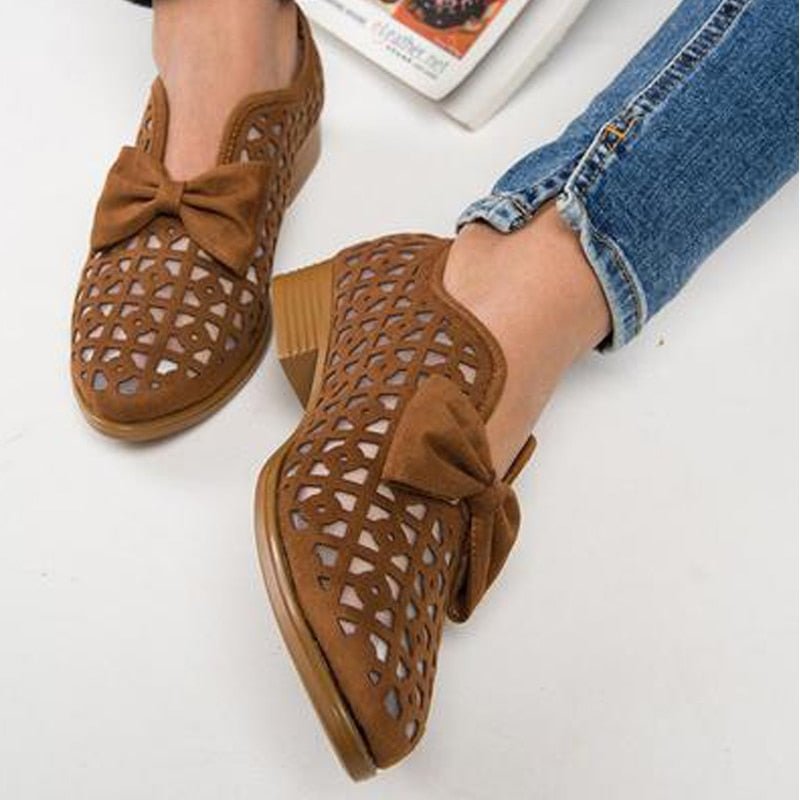 2022 New Fashion Bowtie Pointed Toe Women Flats Spring Shoes for Woman Platform Slip on Loafers Leather Drop Shipping 43