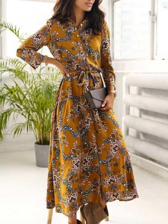 Women Half Sleeve V-neck Solid Color Dress