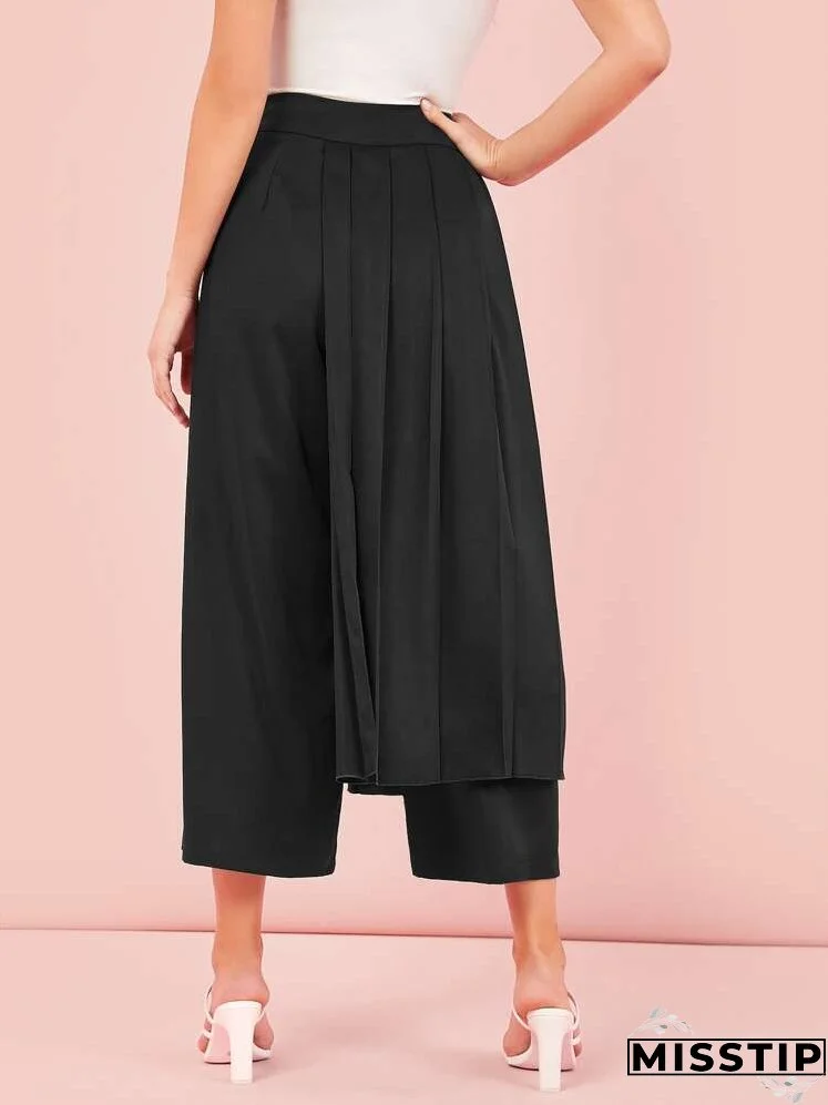 Pleated Foldover Wide Leg Cropped Pants