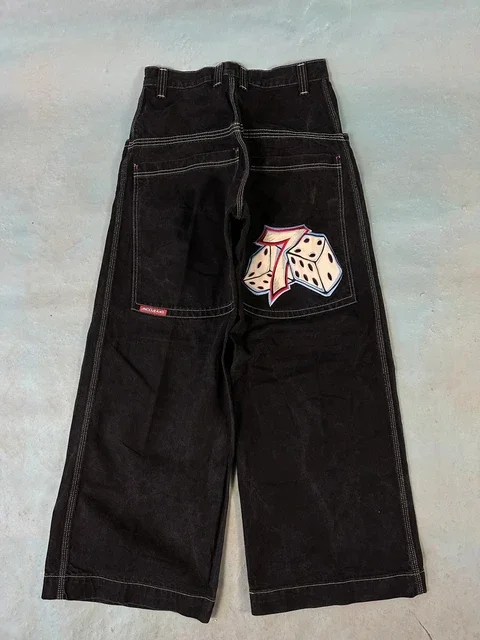 Spontork Retro Skull Graphic Embroidered JNCO Jeans New Harajuku Hip Hop Baggy Jeans Denim  Pants Men Women Goth High Waist Wide Trousers Pants