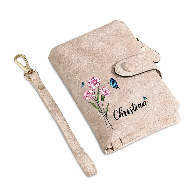 Personalized Women's Leather Wallet Custom Birthday Flower & Name & Photo Wallet Gift for Her