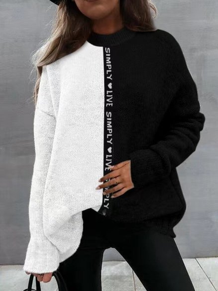 Color Block Off Shoulder Loosen Sweater S19- Fabulory