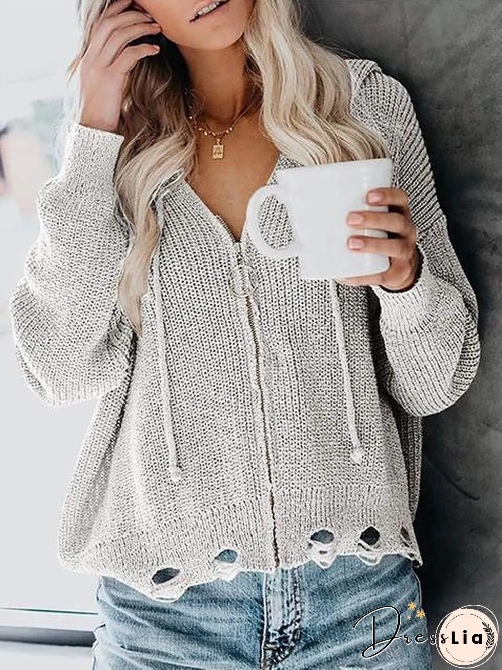 Casual Zipper  Long Sleeve Cardigan Sweater