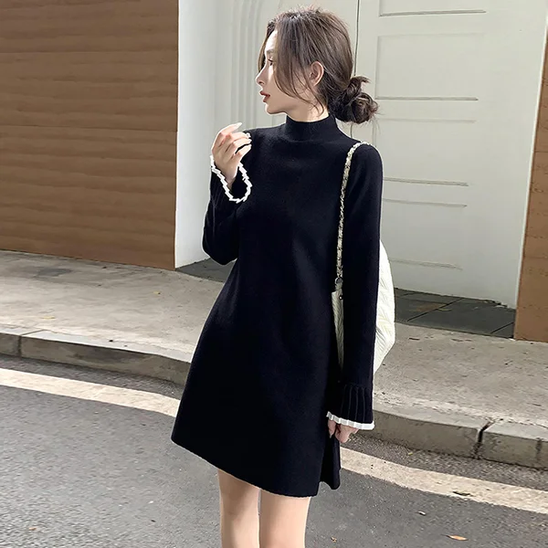 定番 切り替え 長袖 パーティー  デート ファッショナブルワンピース