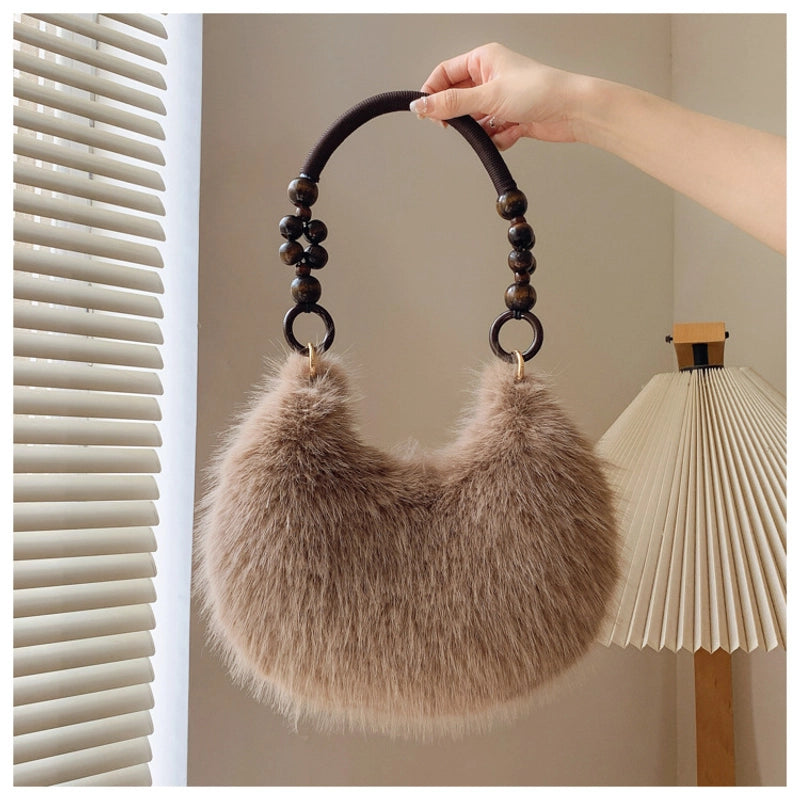 Women’s Medium Plush Solid Color Classic Style Streetwear Pillow Shape Zipper Underarm Bag