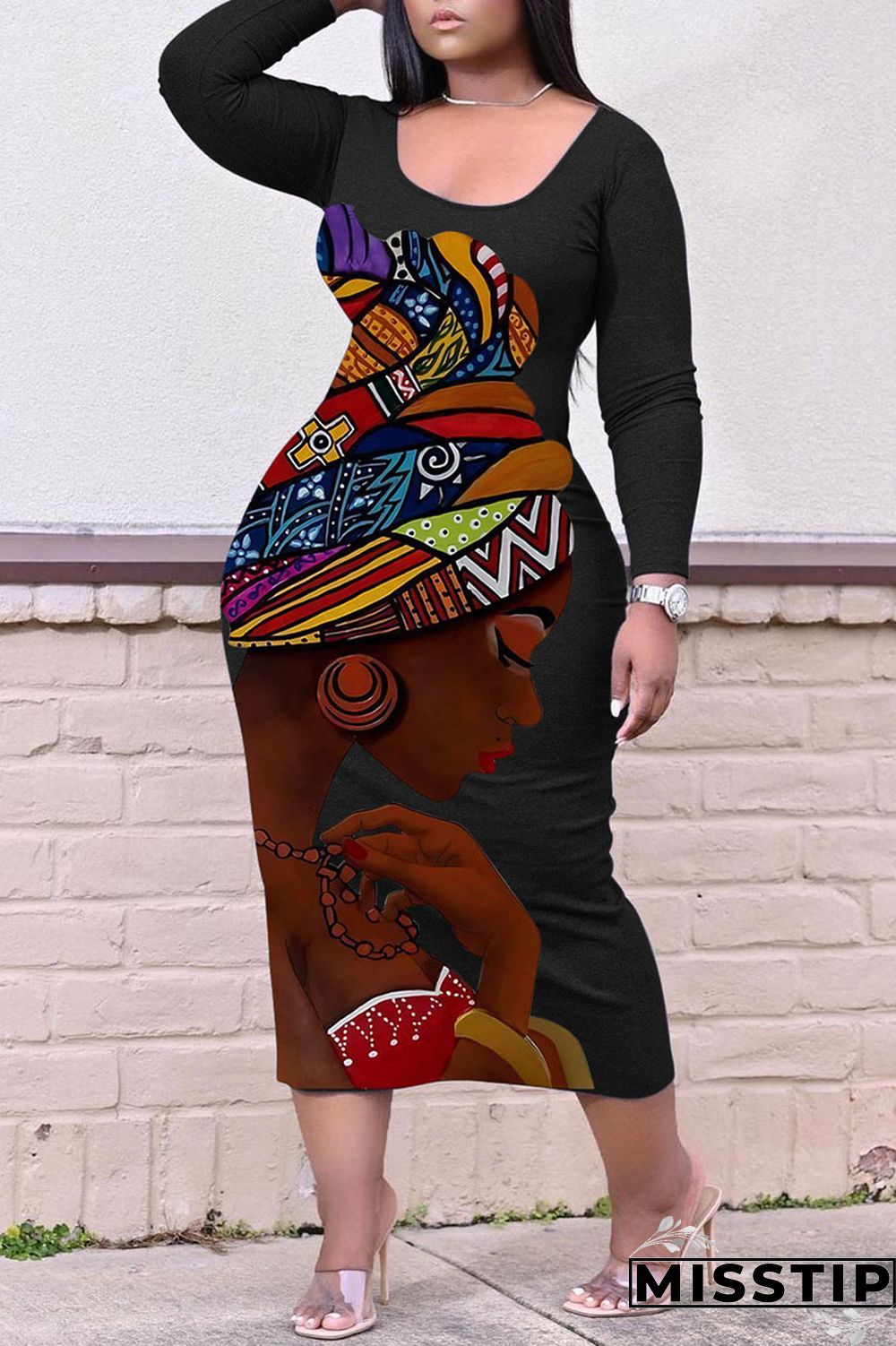 Colour Casual Print Patchwork O Neck Straight Plus Size Dresses