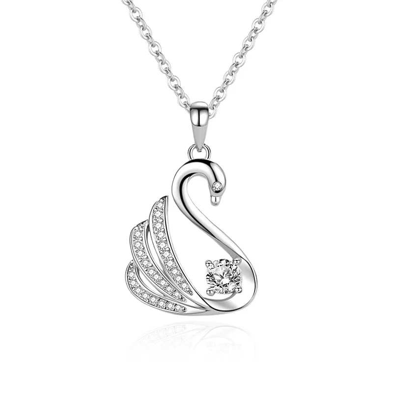 Mewaii® Sterling Silver Necklace Swan Zircon Pendant Silver Jewelry S925 Sterling Silver Clavicle Necklace