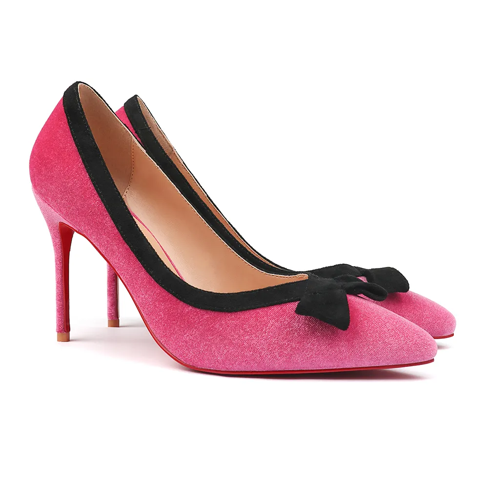 100mm/120mm Bowknot Fashion High Heels Sexy Prom Mixed Colors Red Bottoms Stiletto Coral Fleece-vocosishoes