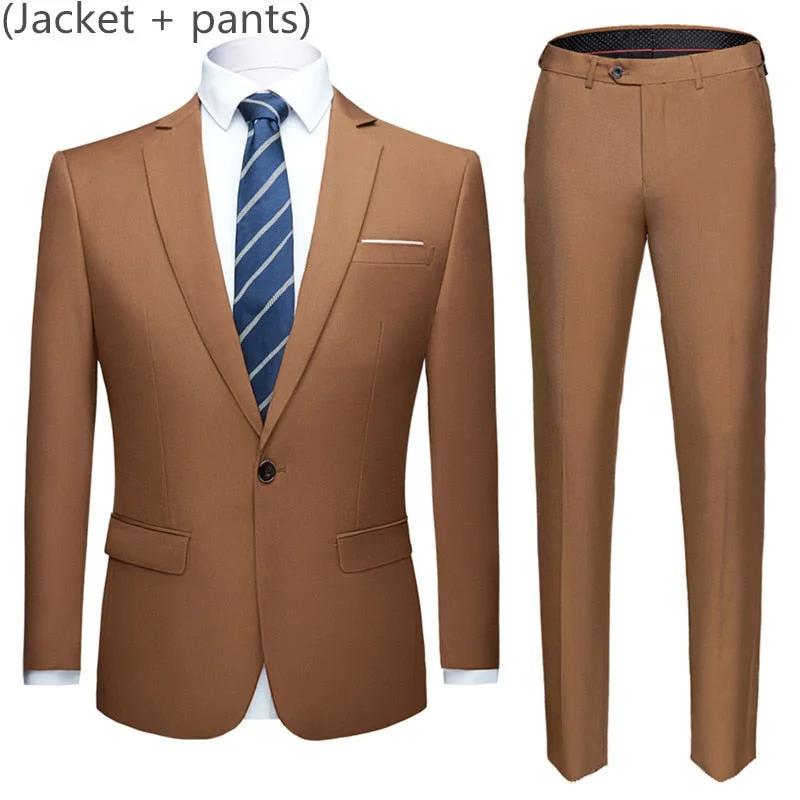 Graduation Gift Blazer Pants 2 Piece Set / Male Business High-end Classic Dress Suit Trousers Casual Banquet 20 Colors